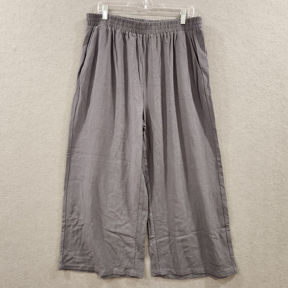 ZESICA Linen Short Sleeve Crop Top High Waist‎ Pants Lounge Set Women's XL Gray - Picture 15 of 16